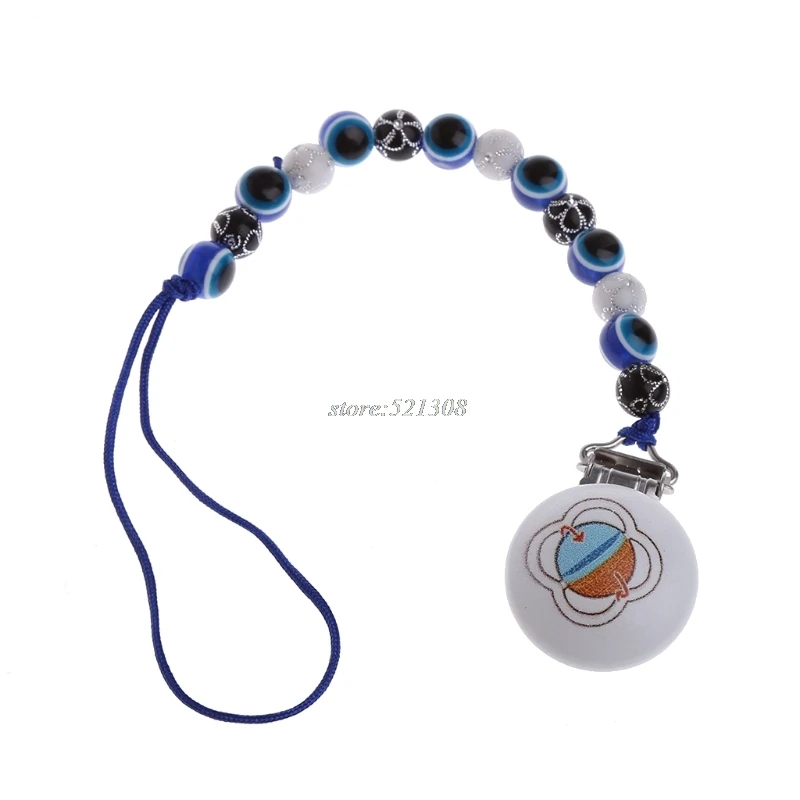 Baby Pacifier Clip Pacifier Chain Hand Made Blue Eyes Beads Dummy Clip Baby Soother Holder For