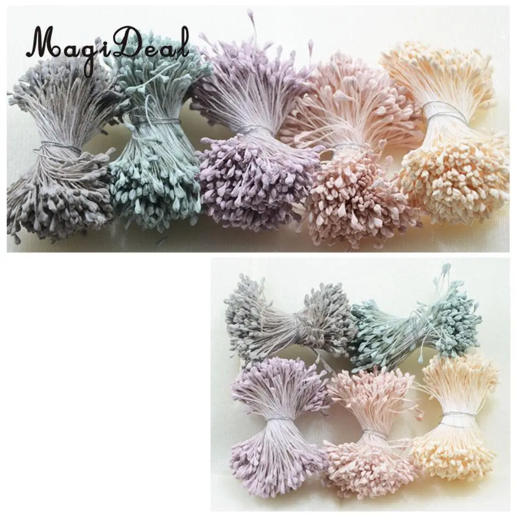 MagiDeal 360 Pieces 6cm Artificial Pearl Double Heads Flower Stamen Pistil beige Wedding Bouquet Hair Accessories