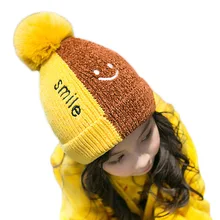 Новые детские зимние шапки для детей, с бини с помпоном, бархатная теплая зимняя шапка с помпонами для мальчиков и девочек, Теплая Шапка-бини