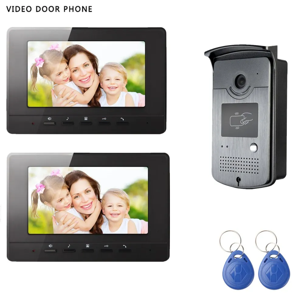 

Hotsale Wire video door phone intercom system 7inch hd 2 screen with night vision RFID outdoor camera video doorphone villa