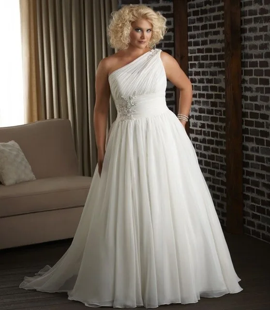 One Shoulder Long Ivory Chiffon Wedding Dress Plus Size Inexpensive One Shoulder Long Ivory Chiffon Wedding Dress Plus Size Inexpensive Bridal Gown With Lace Up