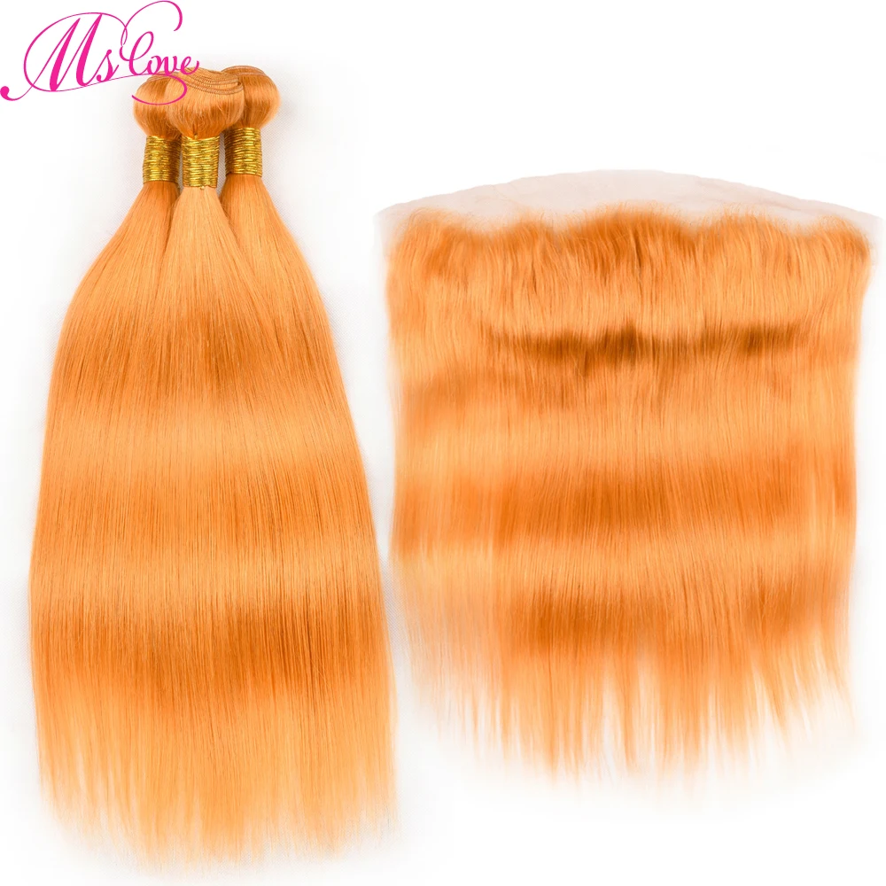 Ms Love Hair Orange Bundles With Lace Frontal Closure 13*4 Remy