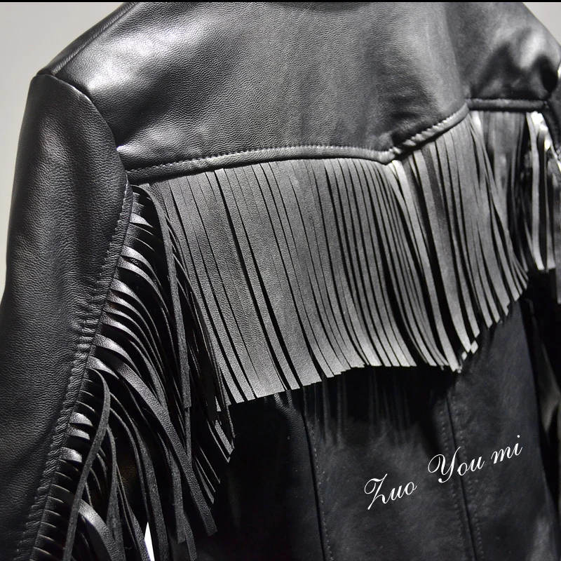 Franges Black Solides Vente Cuir De D'urgence Femmes Printemps Casaco Moto Slim 2018 Plein Tassel Retour Nouveau Rue À Gland En Zipper blue Tassel After black Transporté Before Veste Tassel qtx81nW8T