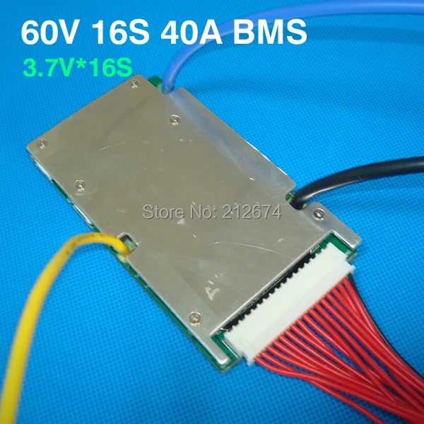 60V 16S 40A BMS для 16S 3,7 V литий-ионная батарея 59,2 V 40A BMS непрерывный wrking ток 40A напряжение зарядки 67,2 V