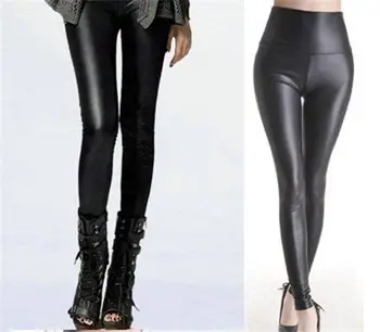 

arrival Sexy Shiny Metallic High Waist Black Stretchy Leather Leggings