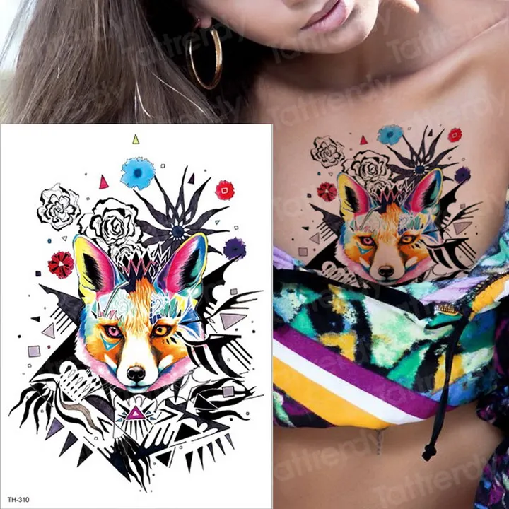 Татуировки рукава наклейки акварельные животные Временные татуировки Жираф Волк тигр Бабочка татуировки воды цвет татуировки для тела девушки - Цвет: TH310