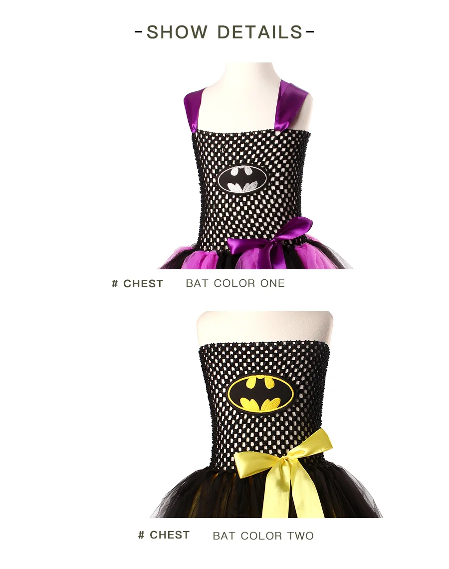 Bat Man Superhero Girls Tutu Dress with Mask Children Halloween Cosplay Costume Bat Girl Kids Tulle Party Dress Vestidos (10)