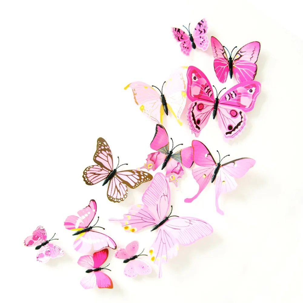 

Butterfly Wall Sticker 2018 scratch map 12x 3D Pink PVC butterflies Wall Sticker Room Decor Decal Applique drop shipping wall