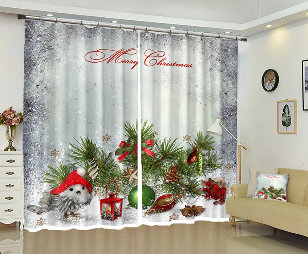 

Christmas cartoon new curtain snow snow pine ball blackout curtains, gauze