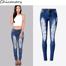 Женщины Sexy Низкой Талией Нерегулярные Отверстия Ripped Slim Fit Эластичный Деним Карандаш Брюки Хлопок Тощий Плюс Размер Джинсы