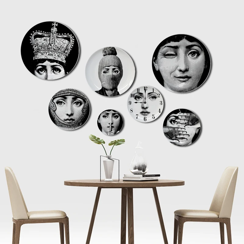 

6 To 12 Inch Fornasetti Plates Human Face Illustration Hanging Dishes Artistic Nordic Style Home Decor Lina Face Ceramic Crafts