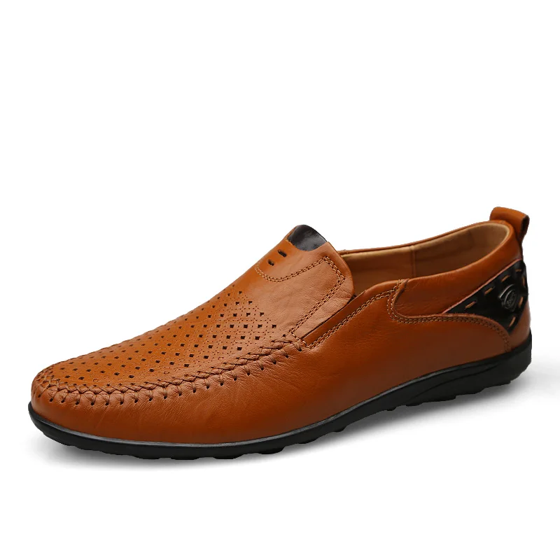 Jkpudun итальянская Для мужчин повседневная обувь летние туфли-лодочки из натуральной кожи; мужские лоферы; мокасины; слипоны Мужская обувь на плоской подошве; дышащая мужская обувь для вождения - Цвет: Summer Red brown