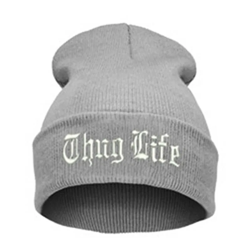 Женская вязаная шапка THUG LIFE черная с надписью в стиле хип хоп унисекс|beanie knitted