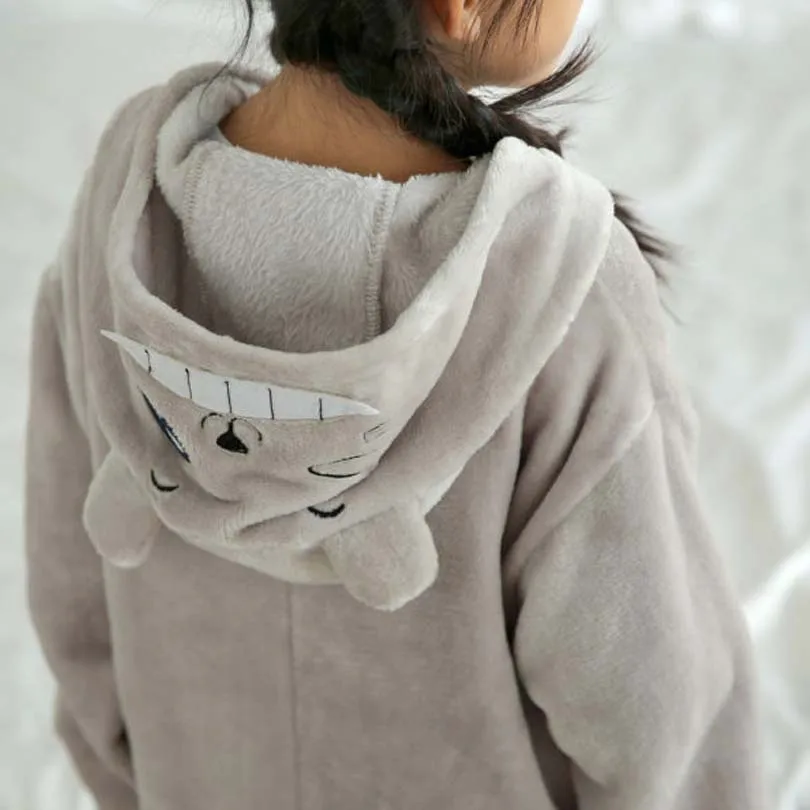 Totoro Overalls Jumpsuit with Pockets Children Cosplay Costume Grey Kigurumi Onesie Blanket Sleepers Kids Pajama Hip With Zipper