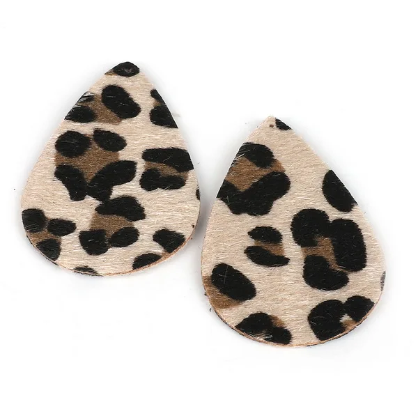 2-4pcs/pack Water Drop/Oval Shape Fashion Leopard Print PU Leather Charm Pendant DIY Decor Clothes for Jewelry Making Material - Цвет: 55x35mm 2pcs