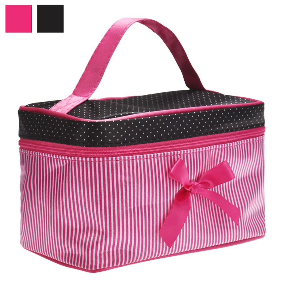 Дорожная сумка для макияжа маленькая косметичка с квадратным бантом в полоску, удобная сумка для макияжа с бантом, профессиональная сумка