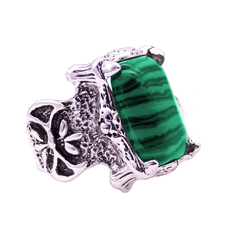 

Vintage Square Green Natural Stone Rings for Women Big Boho Statement Rings Factory Price Cheap