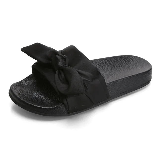 

3 colors Silk Bow Fashion Slides Women Summer Slippers Sandals flat Chinelo Brand Beach Shoes Rihanna Casual Flip Flops Bohemia