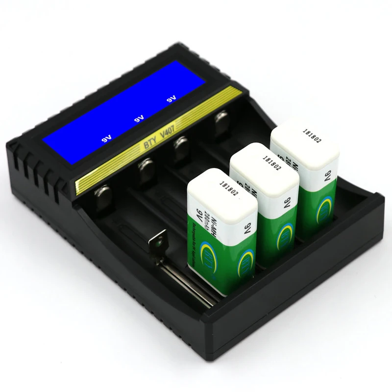 BTY V407 зарядное устройство Li Ion fe Ni MH CD умное быстрое для 18650 26650 6F22 9V AA AAA 16340