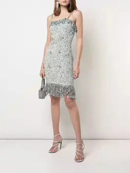 

2019 Mini Dress Sexy Button Backless Spaghetti Strap Women Tassel Sleeveless Night Club Bandage Body con Party DressesWholesale