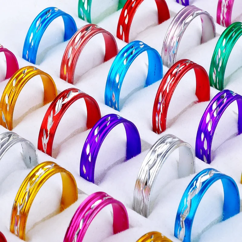 

100Pcs Wholesale New Arrival Fashion Punk Aluminum Rings Men Women Mix Color Hot Sale Men Jewelry