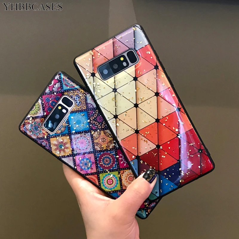 

Multi-Color Grid Gold Foil Soft Case For Samsung Note 10 8 9 Bling Rhombus Palace Flowers Cover For Samsung Galaxy S10 Plus S9