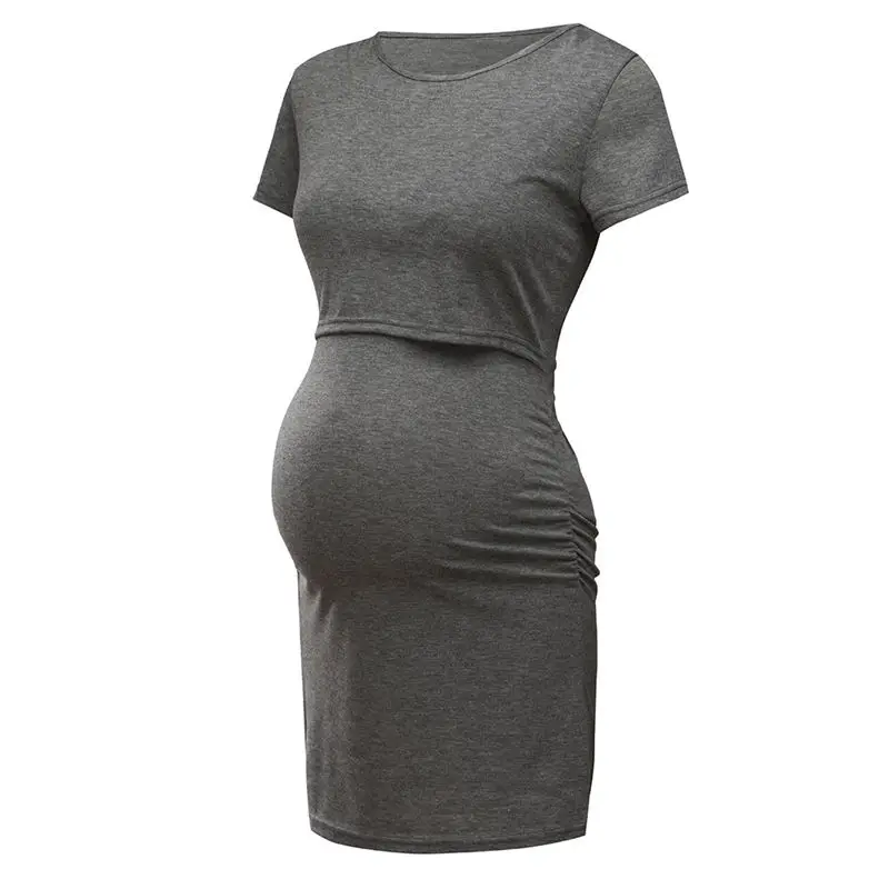 Женское платье для беременных с коротким рукавом, однотонное летнее платье для беременных, robe femme enceinte ete