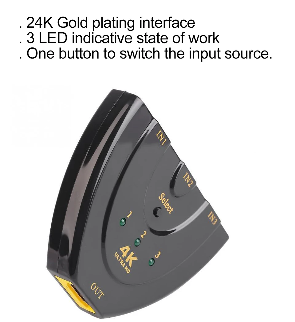 3 Ports HDMI Switch Switcher HDMI Splitter for XBOX 360 PS3 PS4 Projector Smart Android HD 1080P 2K4K 3 Input to 1 Output (5)