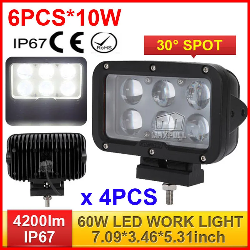 

4PCS 7" 60W CRE 6LED*(10W) Driving Work Light Bar Rectangle Offroad SUV ATV 4WD 4x4 Spot Beam 4200lm 9-60V Truck Fog Headlamp