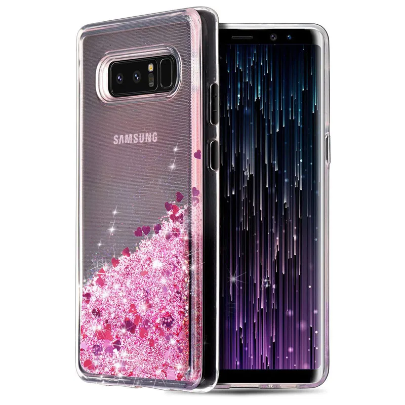 Sparkle Liquid Bling Soft TPU Love Heart Stylish Quicksand Case for Samsung Galaxy Note 8 Glitter women Shimmer Phone | Мобильные