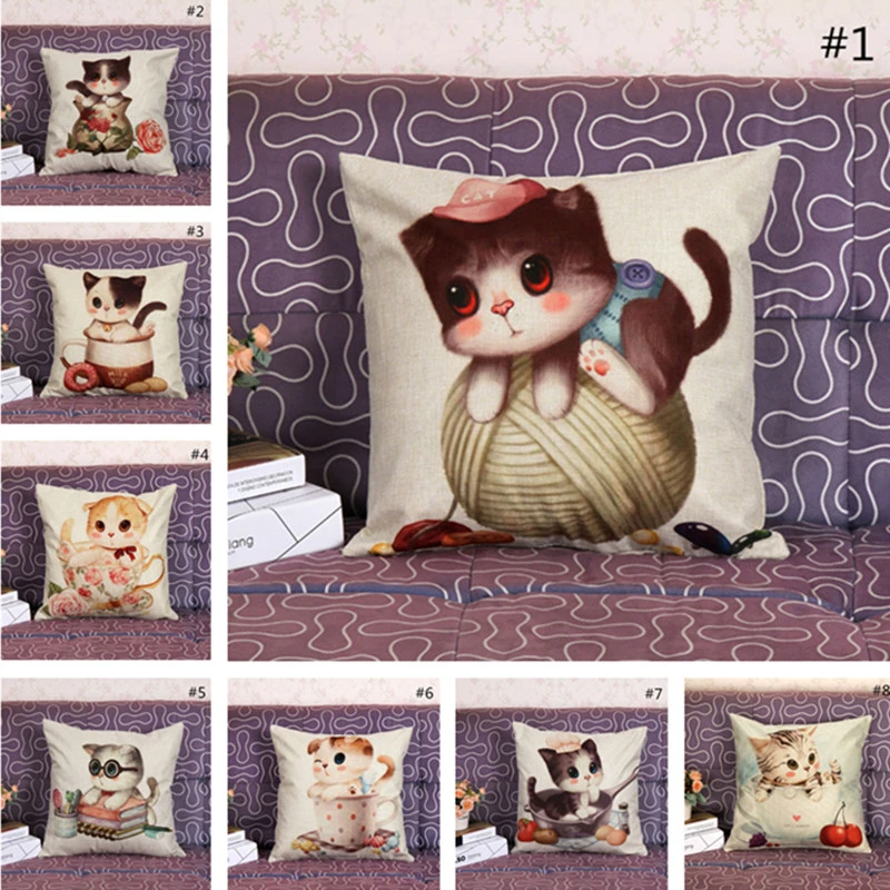 1 Pc Cartoon Cats Pillow Case Sofa Bed Back Cushion Cover Pillowslip Cute Style Home Decoration | Дом и сад