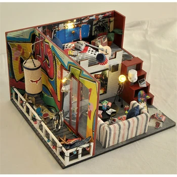 

Wood Furniture Kit Miniature Boy Game Dollhouse Home Decoration Fantasy Cabin DIY Doll House Puzzle Toy Birthday Xmas Gift