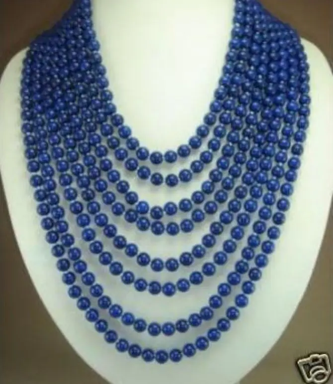 

8 rows Charming 6mm blue lapis lazuli beads necklace