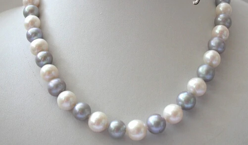 

Jewelr 005230 stunning big 10-11mm round white gray freshwater pearl necklace