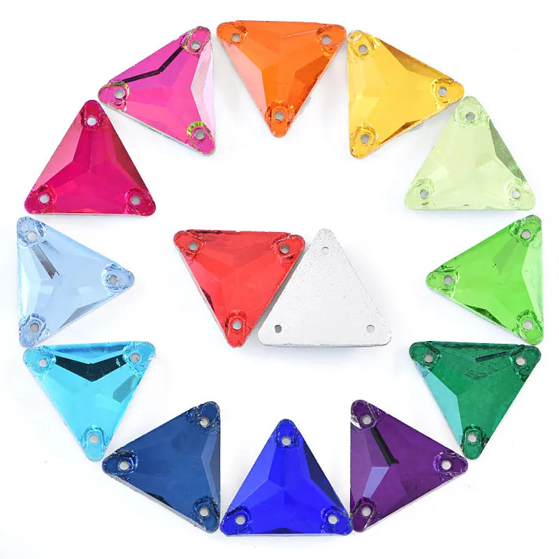 

30PCS 16mm Tri-angle Crystal Glass Sew On Rhinestones Colorful Sew On Rhinestones Sewing Rhinestones For Wedding Dress B3759