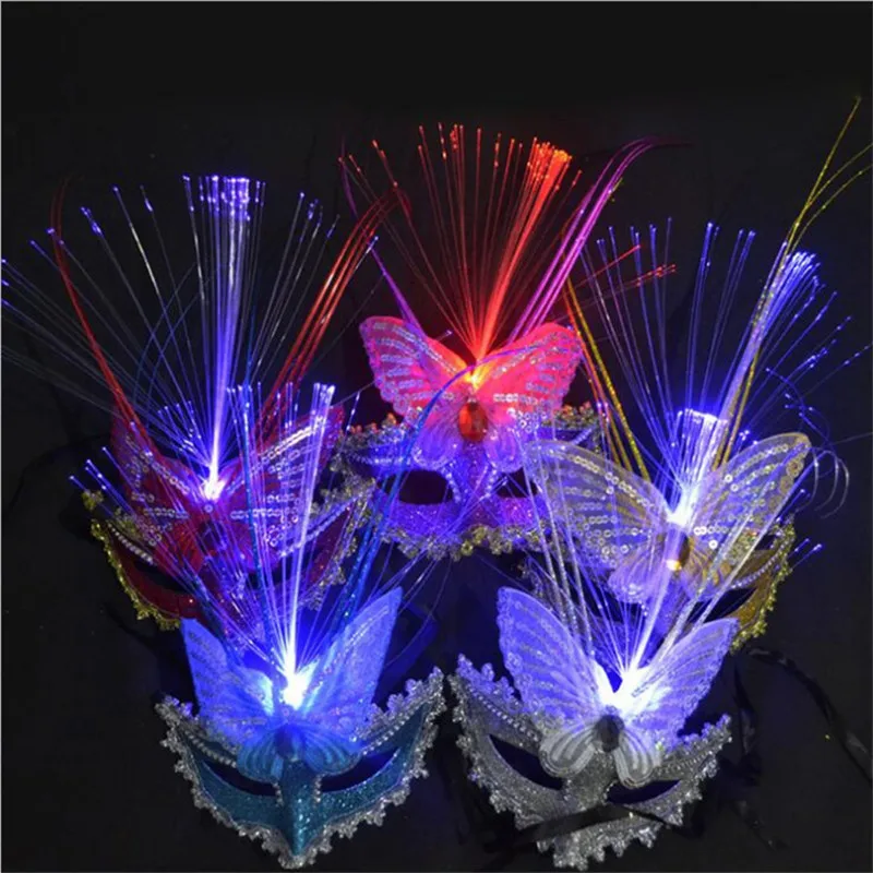 

Masquerade plumed mask female luminous butterfly LED lighted optical fiber Mask Venice party mask half face D