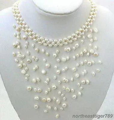 

Hot sale Free Shipping>>Real Freshwater White Pearl Hand-Knitted 18KWGP Clasp Pendant Necklace