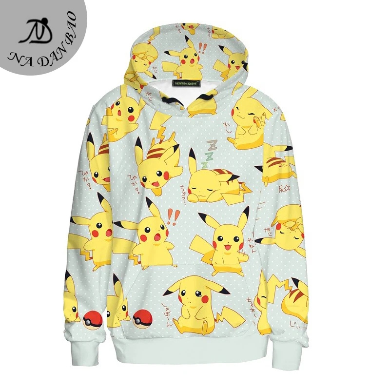 Winter Hoodies Women Sweatshirts Cute Yellow Cartoon Pikachu Print Tumblr Sweatshirt Supreme