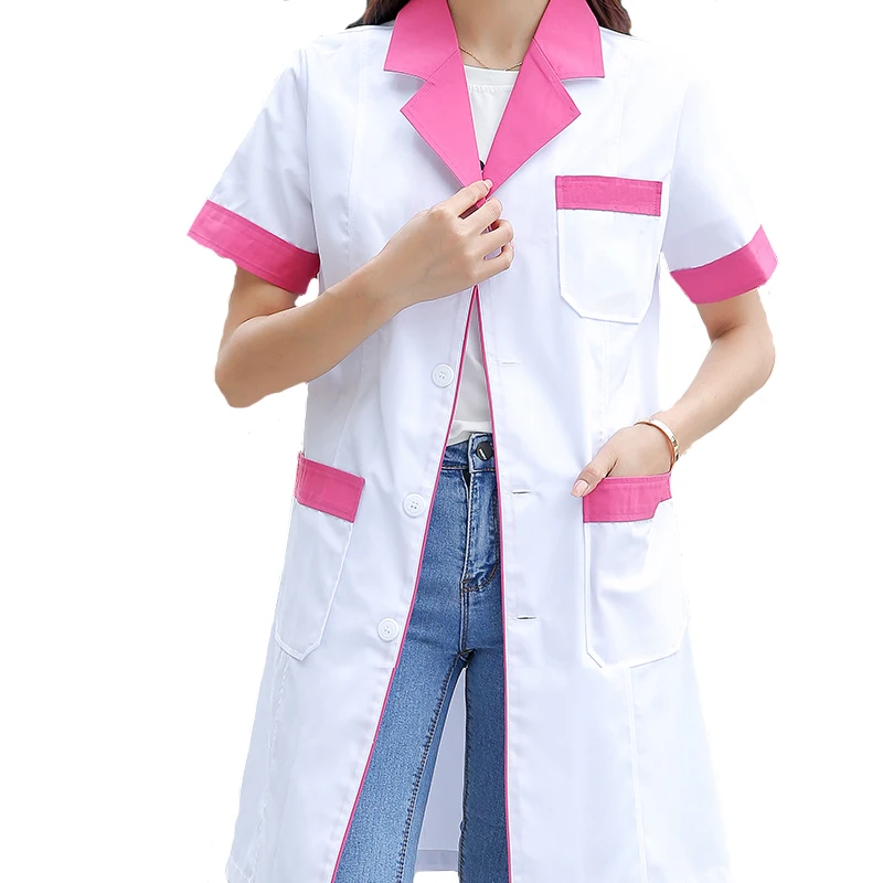 

[SET] Nurse Short Sleeved 2 Colors(red Collar/dark Blue Collar) Lab Coat Pharmacy Doctor Overalls Uniform Nurse Health Coat