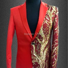 Для мужчин большие размеры куртка пиджак с пайетками красный тонкий певец dj блестка дизайн костюм топ Ночной клуб вечернее пальто