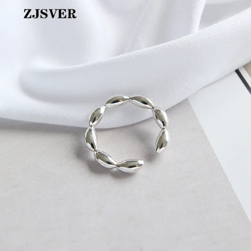 

ZJSVER 925 Sterling Silver Jewelry Rings Fashion Simple Elliptical Beading Opening Adjustable Ring For Women Birthday Party Gift