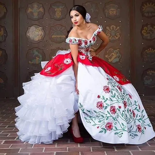 2016 font b White b font font b Red b font Embroidery font b Quinceanera b