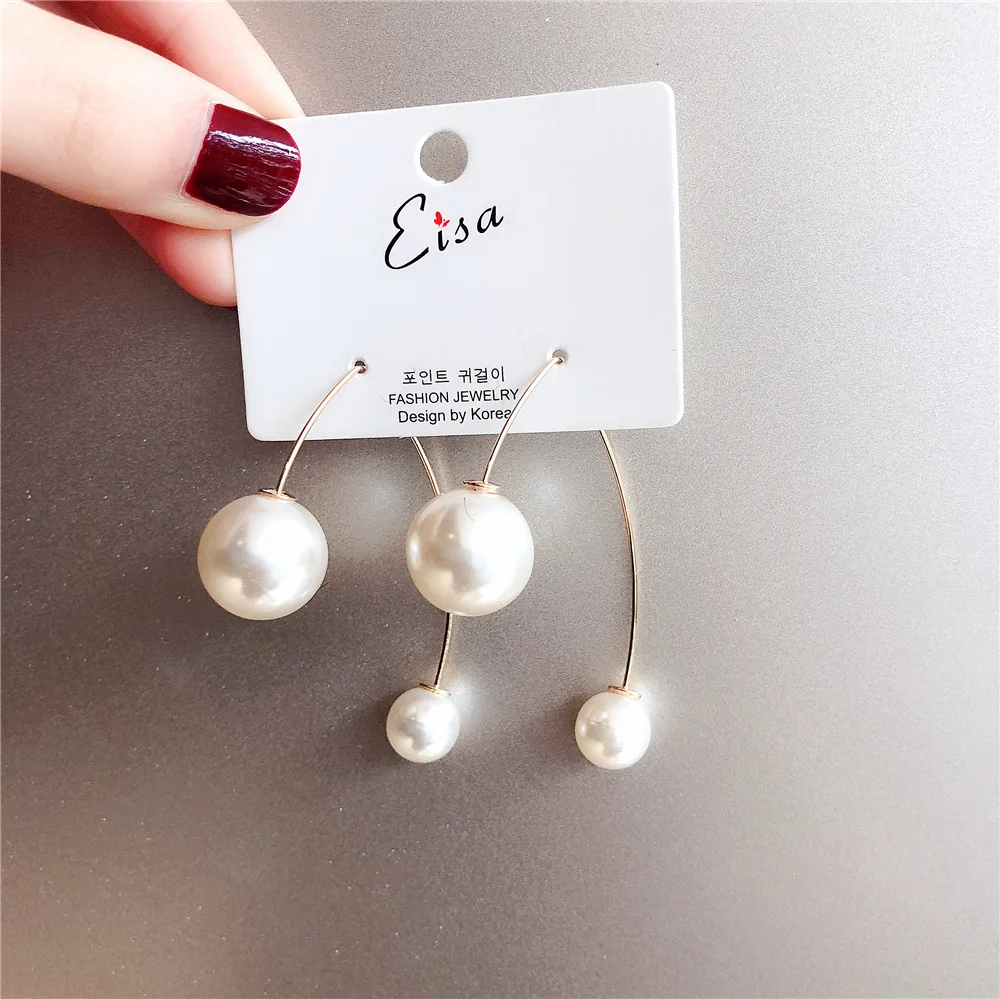 

Trendy Simulated-pearl Round Women Dangle Earrings New Pearl Back-hanging Earrings For Women Drops Earrings