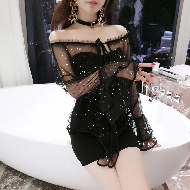 

Missoov fashion brand designer Women's Clothing spring summer dresses female sexy club hollow out mesh dress black 2PCS vestidos