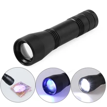 1 шт. водонепроницаемый 395nm ультра светодиодный ультрафиолетовый светильник фонарик фиолетовый/белый свет 5 Режим Телескопический Фокусируемый свет без батареи 18650