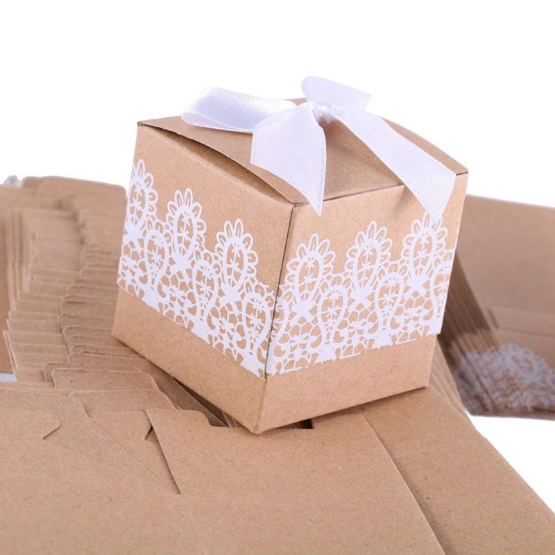 50 шт крафт подарочные коробки конфетная бумага с бантом кружевная лента для свадебной вечеринки