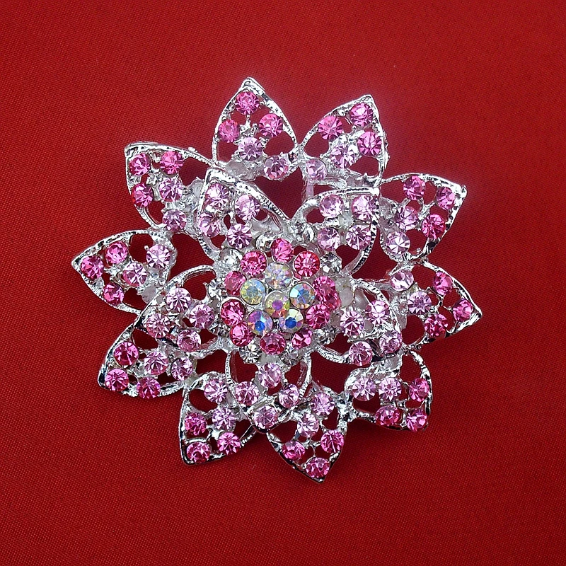 

Large Silver Green Blue Pink Rhinestone Elegant Women Wedding Hollow Shining Jewelry Pin Brooch 2018 New Fashion Item NO.:BH7464
