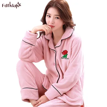 

Fdfklak Flannel Pajamas Women Thick Warm Winter Pajama Set Long Sleeve Print Ladies Sleepwear Pyjamas Suit Pijamas Mujer XXL