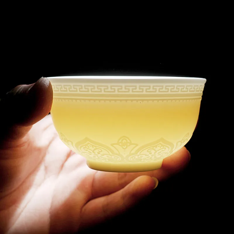 

90ml Jade Porcelain Lotus Teacup Master Health Small Tea Bowl Tea Sake Cup Ceremony Drinkware Teaware for Collection Art Crafts