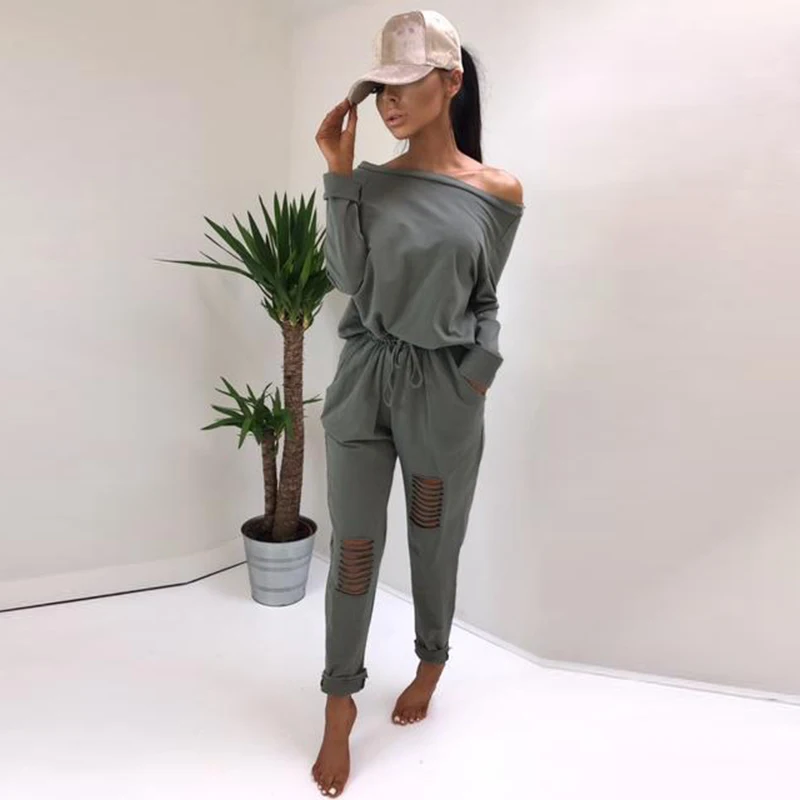 

Women Jumpsuits Off Shoulder Long Sleeve Playsuit Rompers With Pockets Overalls WS2025R